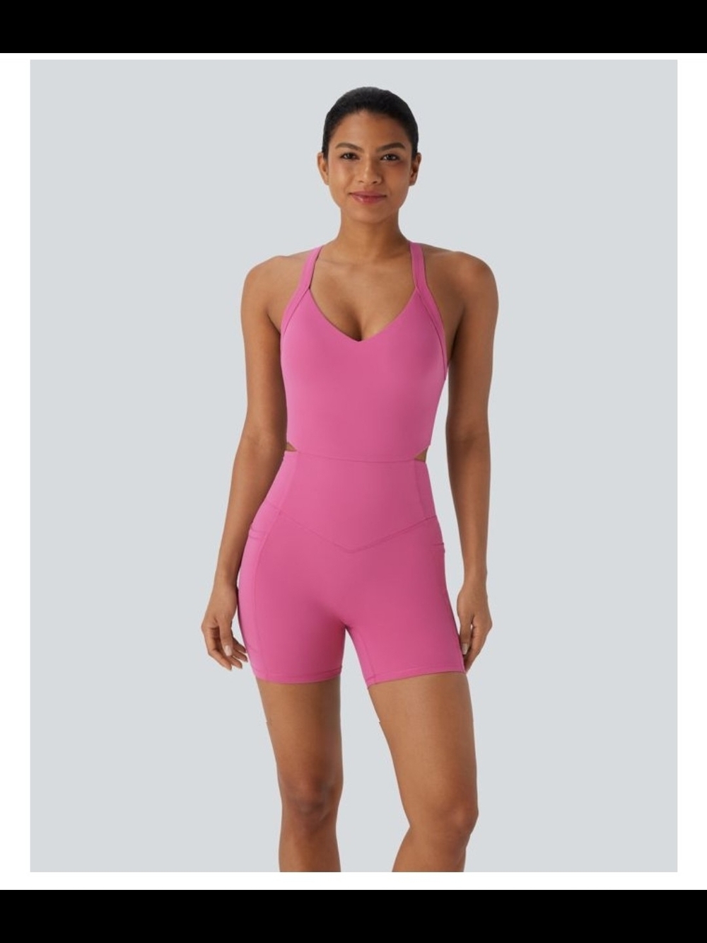 Halara UltraSculpt Backless Tummy Control Workout Romper - Pink Power